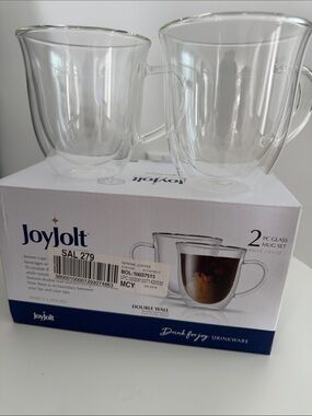 Joy Jolt Clear Double-Wall Glass Mug Set - Transparent (2 pc) 13.5 oz